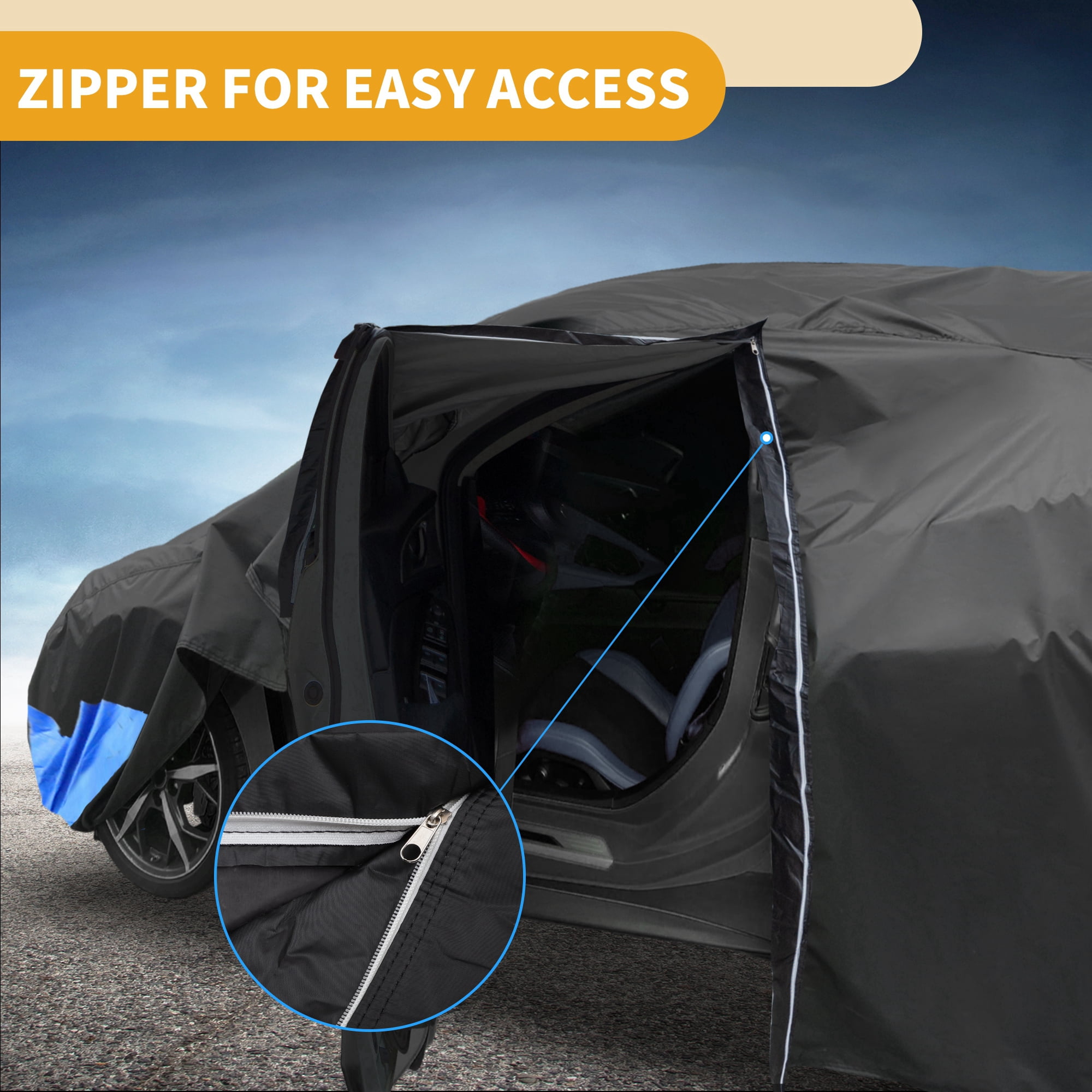 Unique Bargains Full Car Cover 210D Oxford Black Blue 236.22"x80.71"x66.93"