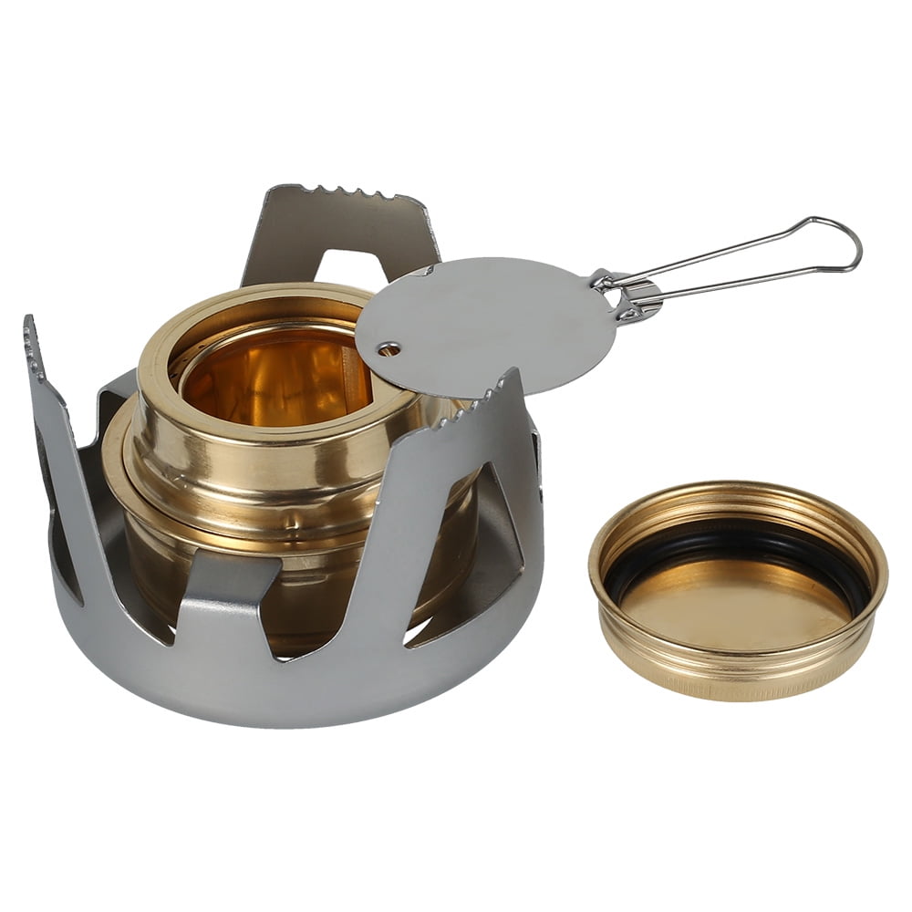 Portable Alcohol Stove Outdoor Picnic Stove Mini Alcohol Stove for Backpacking, Lightweight Brass Spirit Burner with Aluminium Stand for Camping Hiking