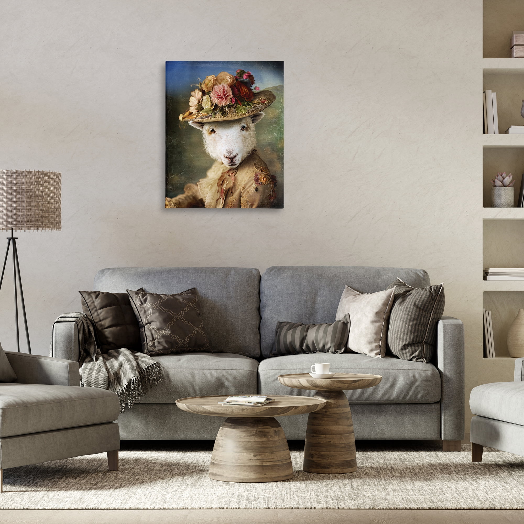 Stupell Industries Lamb with Floral Hat Animals & Insects Painting Gallery Wrapped Canvas Art Print Wall Art, 24 x 30