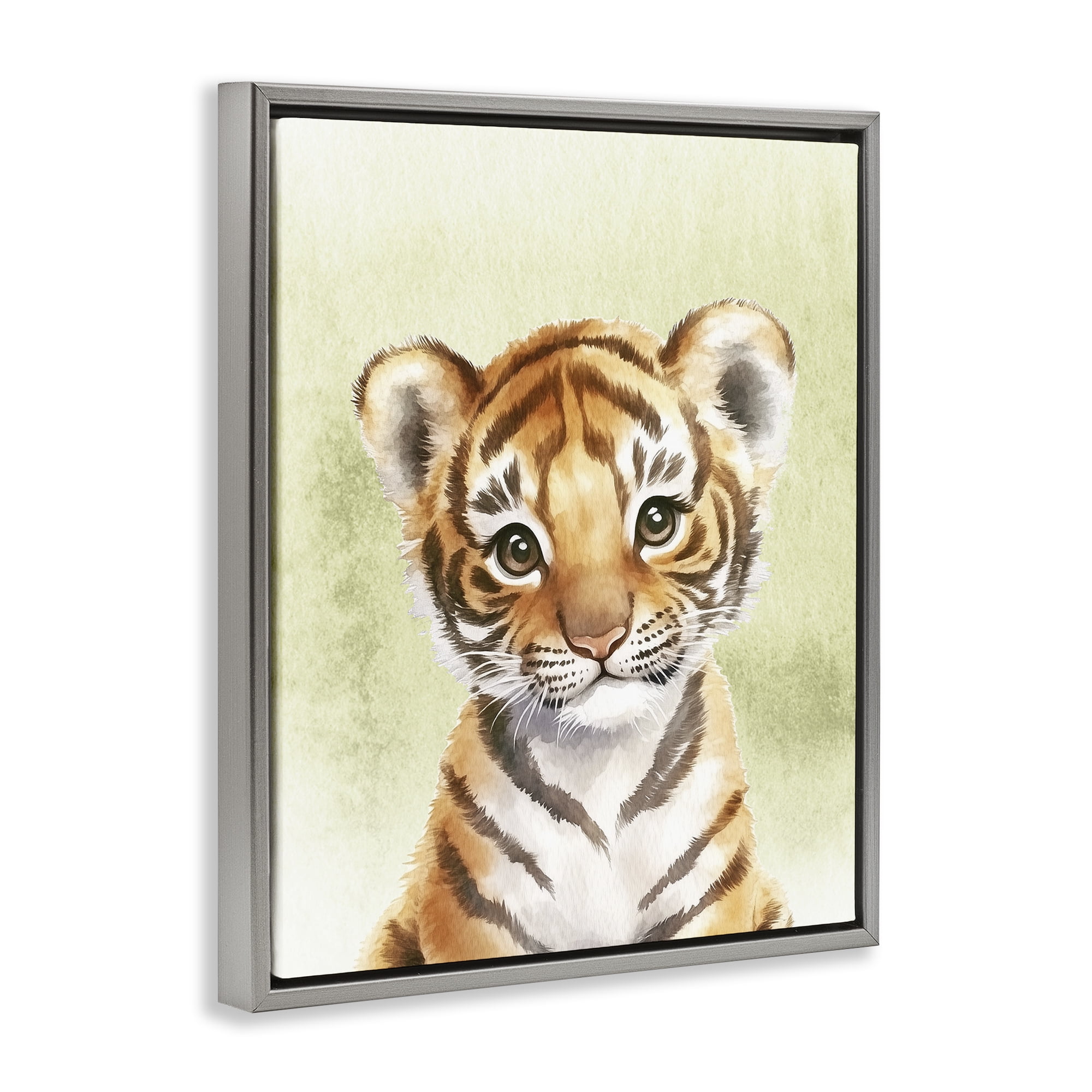 Stupell Industries Jungle Friends Baby Tiger Gray Framed Floater Canvas Wall Art, design by Christine Simpson Art