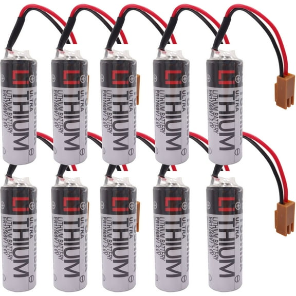 10 Pcs ER17500V 3.6V 2700mAh Battery for Toshiba PLC CNC Backup Battery with Brown Plug