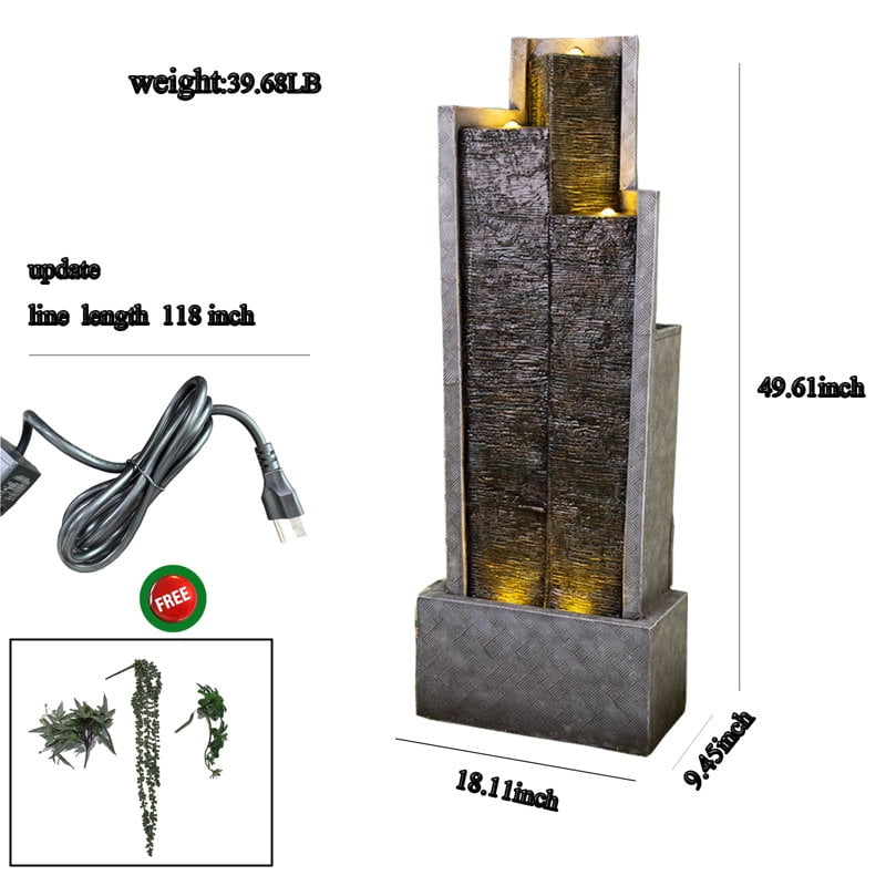 49.6'' Large Outdoor Water Fountain with Lights – Garden, Patio, Backyard, Deck & Porch Decor