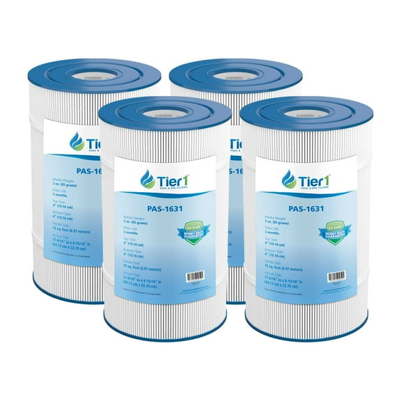 Tier1 Pool & Spa Filter Cartridge 4-pk | Replacement for Waterway 817-0075N, Clearwater II 75, Pleatco PWWCT75, Filbur FC-1255 and More | 75 sq ft Pleated Fabric Filter Media