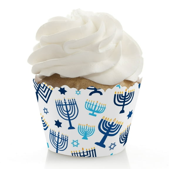 Big Dot of Happiness Hanukkah Menorah - Chanukah Holiday Party Decorations - Party Cupcake Wrappers - Set of 12