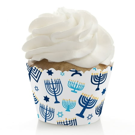 Big Dot of Happiness Hanukkah Menorah - Chanukah Holiday Party Decorations - Party Cupcake Wrappers - Set of 12