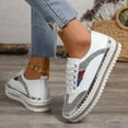 thumbnail image 2 of Mepaouo Fashion Sneakers for Women Rhinestone Flat Platform Canvas Walking Casual Shoes(White,9.5), 2 of 8