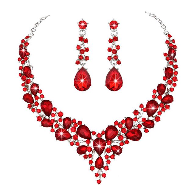 Kkkded Party Necklace 1 Set of Wedding Earrings with Extension Chain - Faux Crystal Inlaid