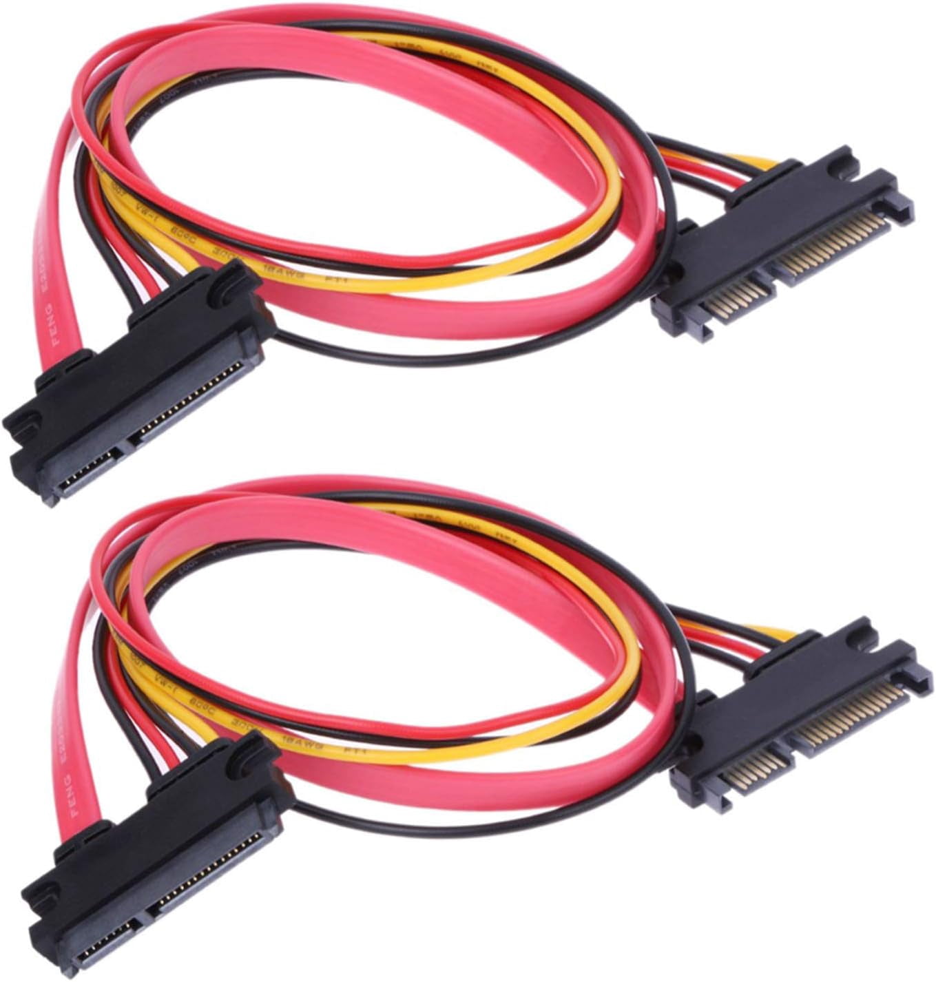 HRTGFD-2-Pack 50cm SATA Power Cable 22Pin (7+15) Male Plug to 22 Pin Female Jack Connector SATA Serial ATA Data Power Combo Extension Cables Wire Cords