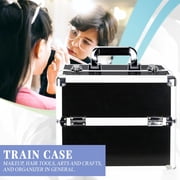Ver Beauty Black Aluminum Train Case with Sliding Trays, Lockable Storage, Expandable Modular Design, 13.5 x 9.5 x 10.75