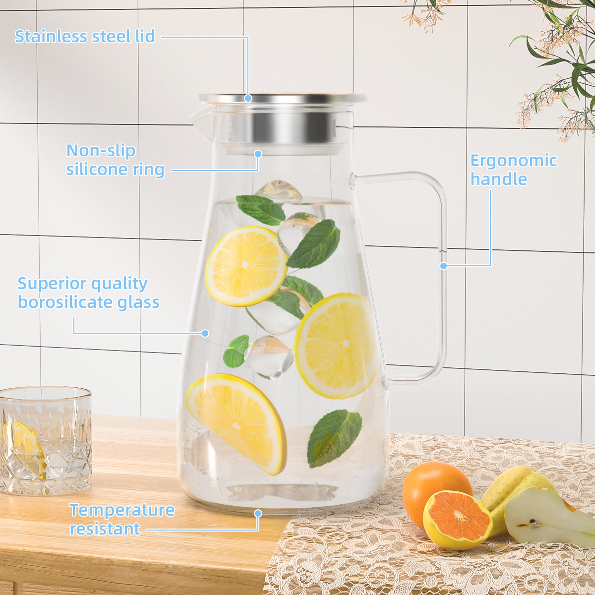 Xueyu 64oz Borosilicate Glass Water Pitcher with Lid photo 6