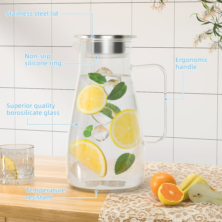 Xueyu 64 oz Borosilicate Glass Water Pitcher, Heat-Resistant Carafe with  Lid and Spout, Easy to Clean - Walmart.com