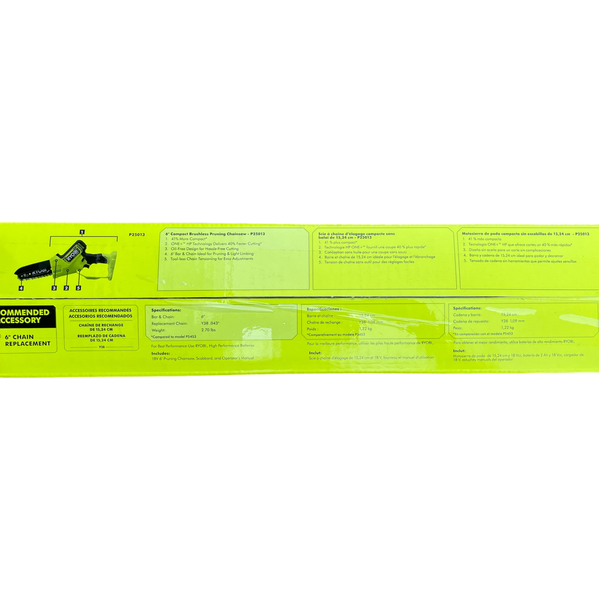 RYOBI ONE+ 6" Brushless Battery Powered Chainsaw, Compact Pruning Tool