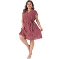 thumbnail image 3 of DARING DIVA Plus Size Floral V Neck Tie Belted Dress 1X Red, 3 of 6