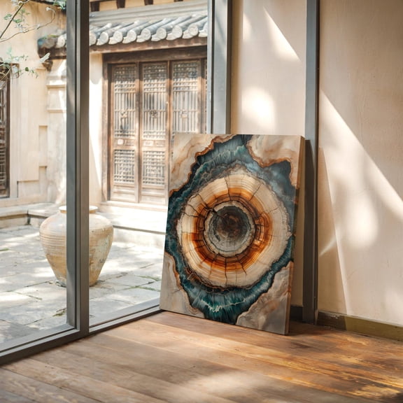Velto Petrified Wood Canvas - Abstract Tree Ring Wall Art - Earthy Blue & Brown Geode - Rustic Nature Decor - Geological Artwork Canvas, 8x10 UNFRAMED