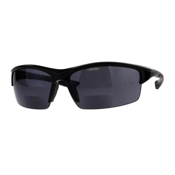 Mens Baseball Half Rim Warp Sunglasses With Bifocal Reading Lenses Black 1.5