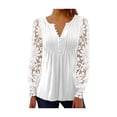 thumbnail image 4 of Camisas de manga larga con botones para mujer, camisetas ajustadas de manga larga con encaje de Color puro adelgazante a la moda, color blanco M, 4 of 6