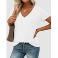 thumbnail image 4 of PRETTYGARDEN Women's V Neck T Shirts Summer Short Sleeve Spring Going Out Tops Casual Loose Fit Basic Tees Beach Clothes, 4 of 10