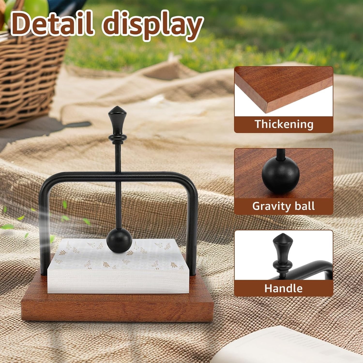 Modern Countertop Paper Towel Holder, Solid Wood Base & Aluminum Alloy Stand, Minimalist Style, for Home, Hotel, Restaurant, KTV
