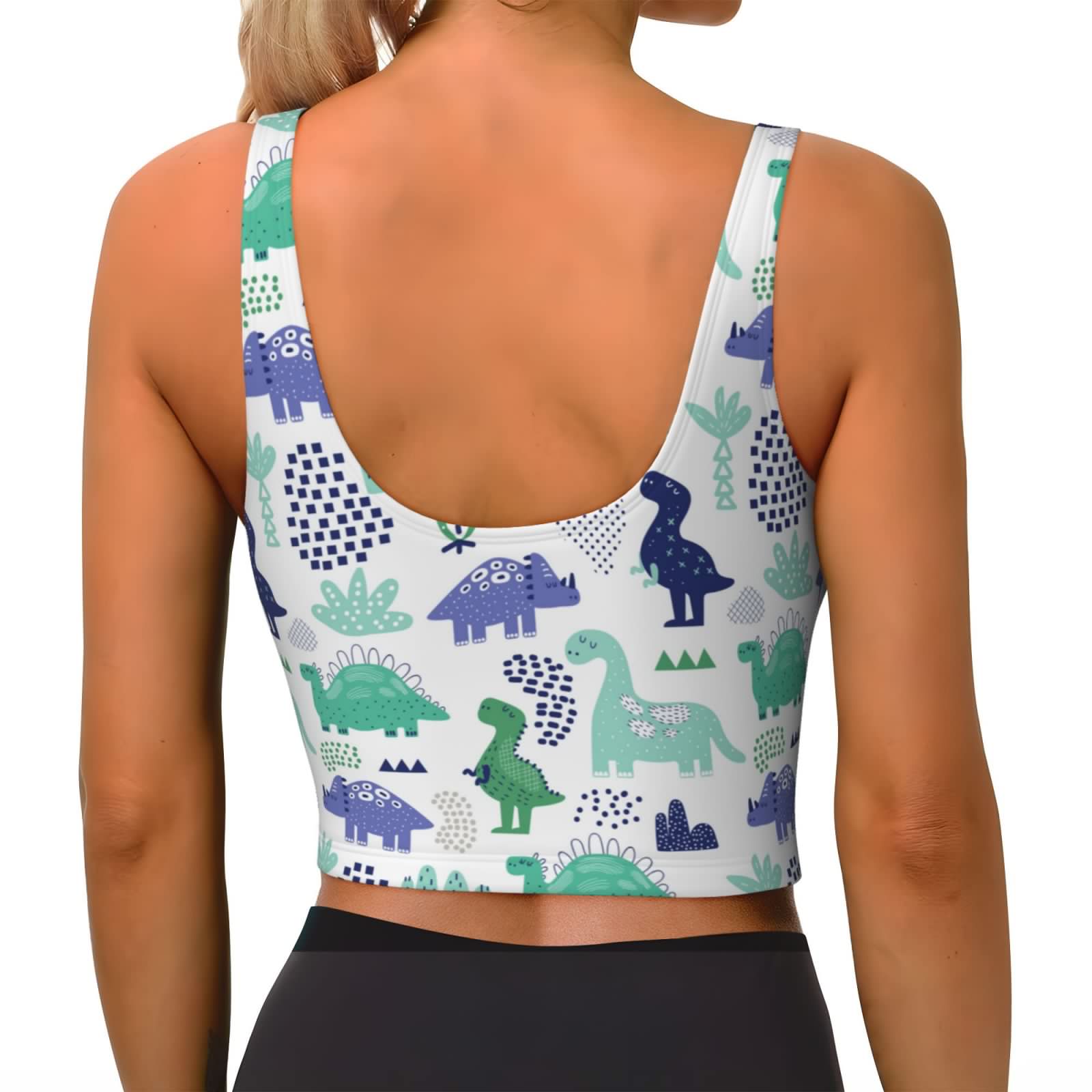 thumbnail image 3 of Xecao Dinosaur for Sports Bra with Removable Pads, Crop Tank Top Design, Women's Longline Sports Bra - Non-Wired - Small, 3 of 9