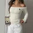 thumbnail image 3 of Women's Fashion Off-the-shoulder Solid Color Long-sleeved Sweater for Fall Winter Shoulder-Baring Style,Beige,L, 3 of 5