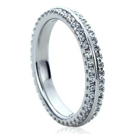 Platinum Pave Set Diamond Band - Women's Platinum Plated Sterling Silver 1ct CZ Two Row Pave Setting Eternity Ring Wedding Bands ( Size 5 to 9 )