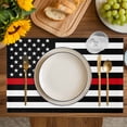 thumbnail image 4 of Red American Flag Placemats Set of 4, Black White Striped US Flag Stars Placemats for Dining Table, Place Mats for Kitchen Tabletop, Waterproof Wipeable Dining Table Mats Set, 4 of 9