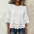 thumbnail image 6 of Warop Women's Spring Summer Solid Crew Neck Short Sleeve Cotton Linen Top Lightweight Blouse for Daily Vacation, 6 of 8