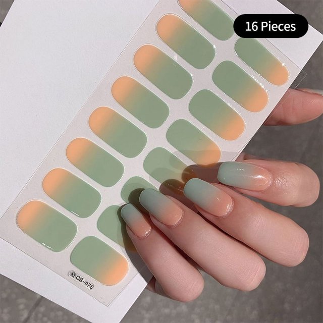 16 puntas de envolturas completas para uñas, pegatinas degradadas para uñas, deslizador autoadhesivo, pegatinas DIY para decoración de manicura