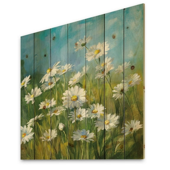 Designart 'Summer Field II' Traditional Print on Natural Pine Wood