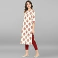 thumbnail image 4 of Janasya Indian Round Neck 3/4 Sleeve Floral Print White Cotton Kurta For Women, 4 of 8
