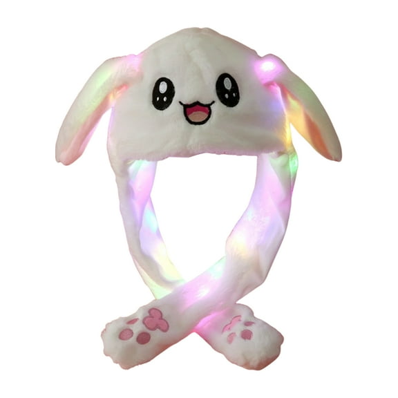 Bunny Hat LED Plush Hat Ear Moving Jumping Cap for Girls Women Cute Claws Airbag Cap Cosplay Party Hat
