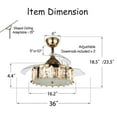 thumbnail image 3 of 36" Gold Retractable Ceiling Fan with 24W Led Light and Remote Control, Crystal Caged Chandelier, 3 of 9