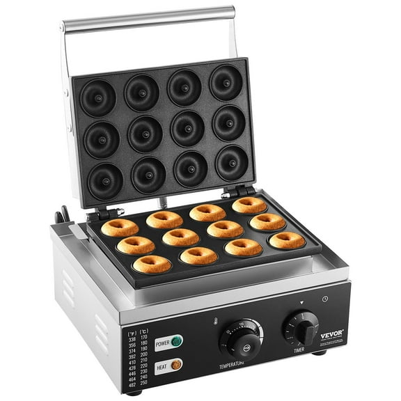 STAWAY 1550W Electric Donut Maker - Commercial Double-Sided Machine with 12 Holes, Non-Stick Surface, Temperature Control (122-572°F), Durable Stainless Steel, Easy to Clean for Home & Restaurant