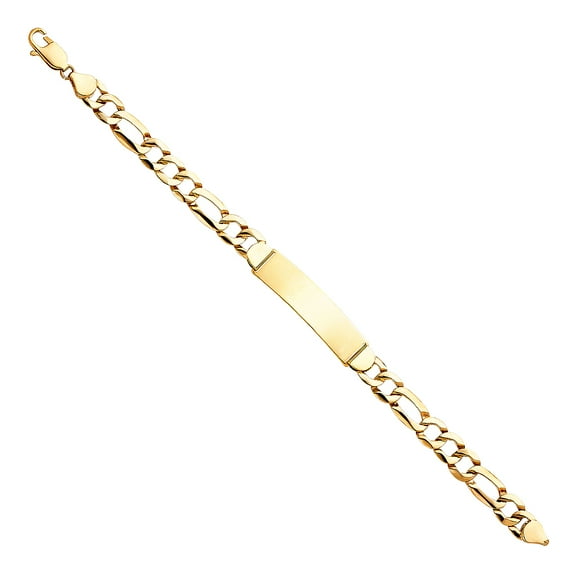 Wellingsale 14k Yellow Gold Solid Polished Mens Stamp Figaro Link ID Bracelet - 8.5"