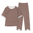 thumbnail image 1 of Timegard Ensembles 2 Pcs pour Femmes Grande Taille Hauts à Rayures à Col Ras du Cou à Manches Courtes et Pantalons à Taille Élastique Tenues Décontractées, 1 of 3