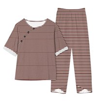 XuJwPNcy Two Piece Lounge Sets for Women Round Neck Short Sleeve Top and Striped Pants Matching Outfits Clothing