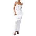 thumbnail image 2 of VISgogo Vestido largo ajustado de satén para mujer, sin mangas, correa de espagueti, cuello alto, color sólido, vestido de cóctel VISgogo moda, 2 of 9
