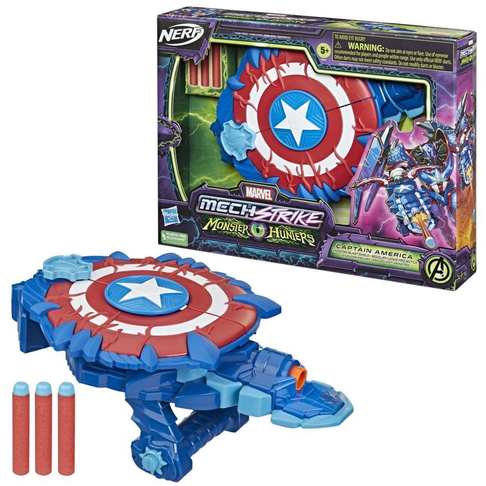 Blaster Nerf Captain America - 10 Fléchettes Elite Incluses - Holster De Ceinture - à Partir De 8 Ans - Jeu D'extérieur