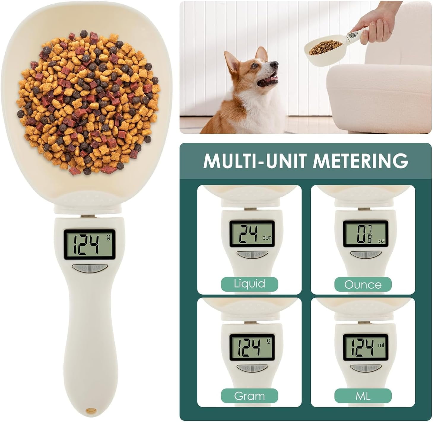 Electronic Measuring Spoon, Digital Spoon Scale 800g/0.1g with LCD Display, Removable & Easy-Clean, Unit Conversion (g/ml/cup/fl.oz/oz) for Cooking, Baking, Dog Cat Food, Coffee, Powder