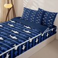 thumbnail image 2 of Manfei Coastal Shark Zipper Twin Comforter Sets with Fitted Sheet and 2 Pillowcases, Simple Horizontal Stripe Zipper Bedding Set, Navy White, Blue Reversible, 4pcs, 2 of 7