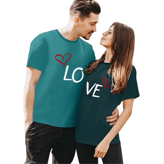 Valentines Day Matching Couples T Shirts Women Unisex Crew Neck Short Sleeve Husband Wife Tshirt Army Green XL