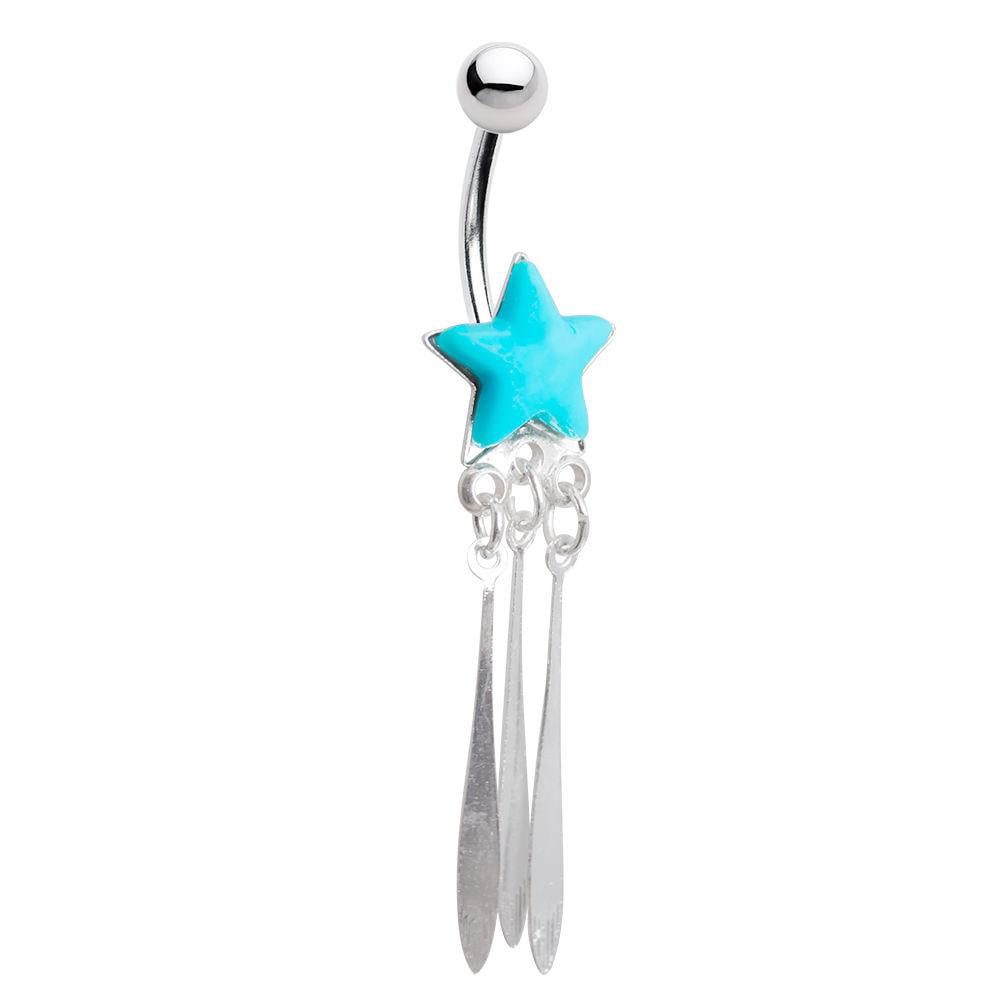 Belly Navel Ring 14ga Dangle Acrylique Turquoise Gem Star 316 L acier chirurgical 