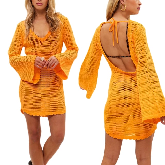 TRKIYQC Vestido de punto de manga larga para mujer Vestido de ajuste delgado con cuello en V de color sólido a la moda TRKIYQC moda