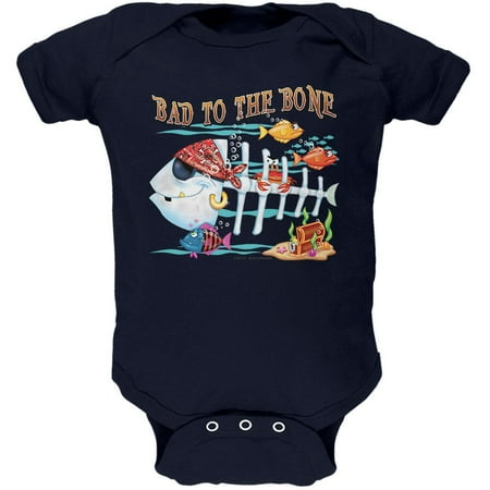 

Bad to the Bone Pirate Fish Soft Baby One Piece Navy 24 Month