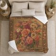 thumbnail image 5 of Golden Rose Still Life with Floral Border, Serene European Vintage Flannel Blanket for Romantic Garden Art Admirers and Mother's Day Gift, Soft Home Decor for Bedroom and Sunroom, 5 of 9