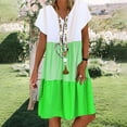 thumbnail image 1 of Qucoqpe - Vestido informal holgado de verano para mujer, con estampado de rayas y lunares, cuello en V, manga corta, para playa, fiesta diaria, talla grande, en oferta, 1 of 5