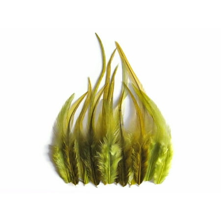 1 Dozen - Short Solid Olive Rooster Hair Extension Feathers