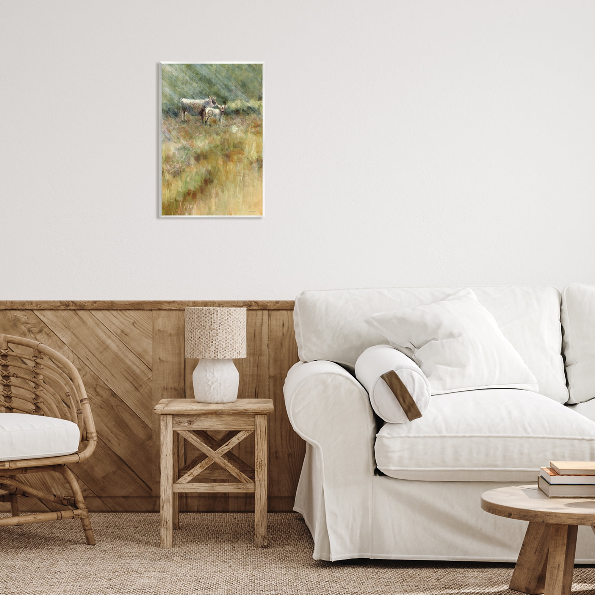 Stupell Sunlit Cattle Grazing Field Landscape Painting Wall Plaque Unframed Art Print Wall Art