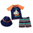 thumbnail image 1 of NIEWTR Toddler Baby Boys Rash Guard Set with Swim Set Kids Dinosaur 2 PCS Short Sleeve Summer Bathing Suits with Hat(Orange,M), 1 of 4