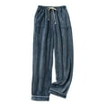 thumbnail image 3 of Feancey Fleece Pajama Pants Women Drawstring Flannel Pj Bottoms High Waisted Casual Wide Leg Trousers Winter Fuzzy Warm Sleep Pants Blue M, 3 of 9